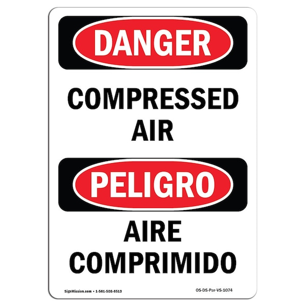 Safety Sign, OSHA Danger, 5" Height, Aire Comprimido Bilingual Spanish, 10PK
